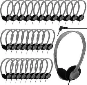 30 Pack Class Set Headphones for Kids Students Bulk Classroom Headsets School Earphones Adjustable with 3.5mm Jack for Children Youth Boys Girls Adults Laptop Computer(Grey)