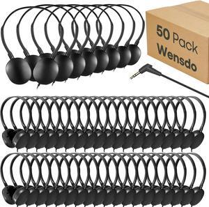 50 Pack Bulk Classroom Headphones for Students Kids School, Wholesale Durable Earphones Class Set with 3.5mm Jack for Chromebook Laptop PC Computer (HY104,Black)