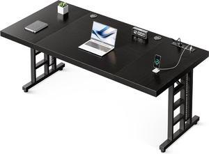 71" Executive Desk with USB Ports, Computer Office Desk, Large Mordern Writing Table, Workstation Business Furniture for Home Office, Black