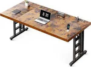 71" Executive Desk with USB Ports, Computer Office Desk, Large Mordern Writing Table, Workstation Business Furniture for Home Office, Brown 71" Executive Desk with USB Ports, Computer Office Desk, Large Mordern Writing Table, Workstation Business Furniture for Home Office, Brown