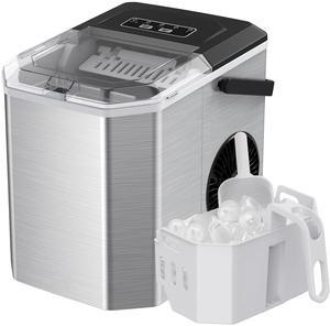 Ice Maker Countertop, Stainless Steel Portable Ice Machine with Carry Handle, Self-Cleaning Ice Makers with Basket and Scoop, 9 Cubes in 6 Mins, 26 lbs per Day
