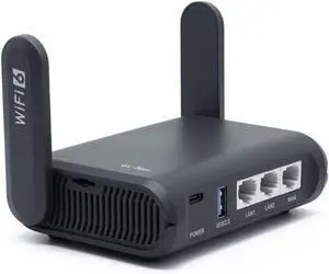 GL.iNet GL-AXT1800(Slate AX) Portable Gigabit Travel Router, Pocket-Sized, Wi-Fi 6, Extender/Repeater for Hotel&Public Network Storage, VPN Client&Server, OpenWrt, Adguard Home, USB3.0, TF Card Slot