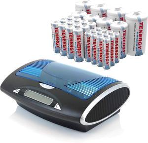 T9688 LCD AA/AAA/C/D/9V NiMH/NiCd Battery Charger + Premium 32-Cell 1.2V NiMH Rechargeable Battery 12AA/12AAA/4C/4D Batteries