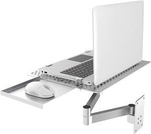 Wall Mounted Laptop Stand, Multifunctional Adjustable Holder Wall Mount Foldable Laptop Holde Notebook Stand with Mouse Tray