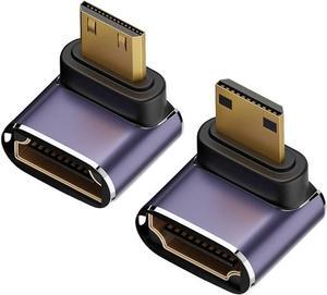 8K Mini HDMI to HDMI Adapter (2 Pack), 90 Degree Right Angle Mini HDMI Male to HDMI Female Bi-Directional Converter for Raspberry Pi Zero, DSLR Camera, Camcorder, HDTV, Portable Monitor