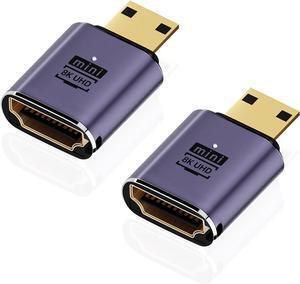 8K Mini HDMI to HDMI Adapter (2 Pack), Mini HDMI Male to HDMI Female Cable Converter Connector for Raspberry Pi Zero, DSLR Camera, Camcorder, HDTV, Projector, Laptop and Tablet