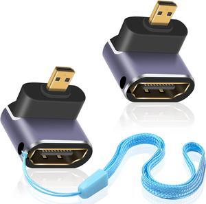8K Micro HDMI to HDMI Adapter, UP Angle 90 Degree Micro HDMI Male to HDMI Female Adapter Extender Adapter with LED Light and Perforated Design for Cameras Camcorder (2 Pack)