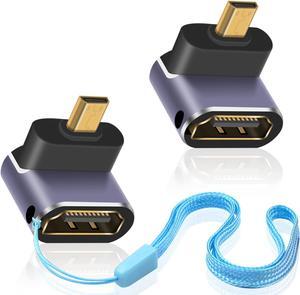 8K 90 Degree Micro HDMI to HDMI Adapter, Down Angle HDMI Female to Micro HDMI Male Adapter, Micro HDMI Adapter, with LED Light and Perforated Design for Cameras Camcorder DC (2 Pack)