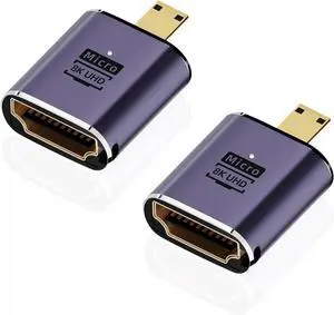8K Micro HDMI to HDMI Adapter (2 Pack), Micro HDMI Male to HDMI Female Cable Converter Connector for Sony A6000, Raspberry Pi 4, GoPro Hero 7 and Other Sport Camera