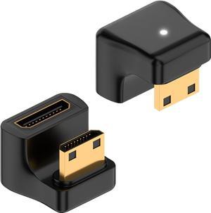 8K U Shape Mini HDMI Adapter, 48Gbps Down Angle Mini HDMI Male to Female Extension Adapter with LED Working Indicator for Camera, Camcorder (2 Pack)