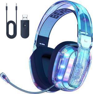 Wireless Gaming Headset for PS5, PS4, PC, Switch, Mac, 2.4GHz USB Over Ear Gaming Headphones with Crystal RGB Lights, Bluetooth 5.3, Noise Isolating Microphone, 3.5mm Wired for Controller