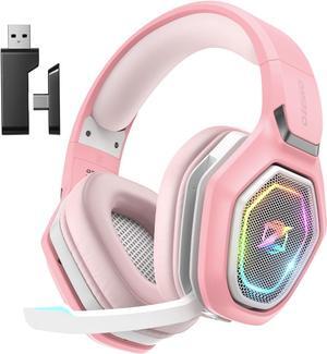 2.4GHz Gaming Headset Wireless with Flip Mic for Ps5, Ps4, PC, Gaming Headphones with USB-A & USB-C Transmitter, 40Hr Battery Bluetooth Headset for Laptop, Mobile, Mac, Pink