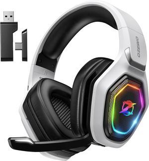 2.4GHz Wireless Gaming Headset for PC, Ps5, Ps4 - Lossless Audio USB & Type-C Ultra Stable Gaming Headphones with Flip Microphone, 40-Hr Battery Gamer Headset for Switch, Laptop, Mobile, Mac,White