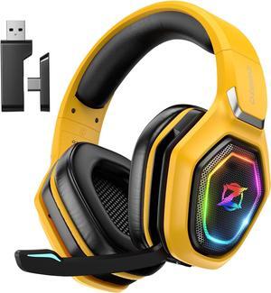 Wireless Gaming Headsets for PC, Ps5, Ps4 - Lossless Audio USB-A & USB-C Gaming Headphones with Flip Mic, 30-Hr Battery Bluetooth Headset for Switch, Laptop, Mobile, Mac,Yellow