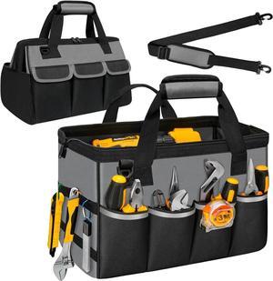 Tool Bag, Portable Tool Box Organizer Adjustable Shoulder Strap, Carry Tool Tote Heavy Duty Tool Storage Bag With Wide Mouth,Tool Bags for Men Mechanic EngineerGift - L,Black/Grey
