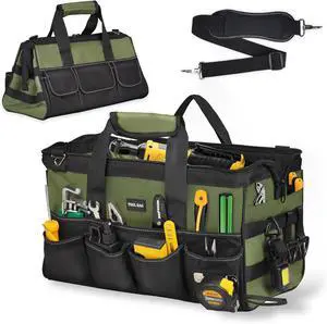 15.5-Inch Heavy Duty Tool Bag, 20-Pocket Portable Tool Organizer Tote with Large Zipper, Adjustable Shoulder Strap, Ideal for Mechanics, Engineers  Great Gift for Men, Dad, HVAC Technicians