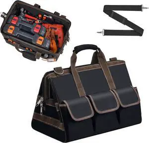 Heavy Duty Tool Bag 17-Inch, 16-Pocket Portable Empty Tool Box Organizer Storage, Wide-Mouth Large Zipper Toolbag with Adjustable Shoulder Strap, HVAC Tool Bag,Father Day Men Mechanic Birthday Gift