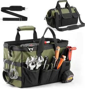 15 Inch Heavy Duty Tool Bag, Portable Tool Box Organizer Storage with Adjustable Shoulder Strap, Tactical Carry Tote Toolbox with Large Zipper