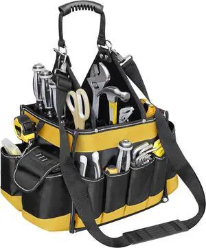 Heavy Duty Electrical Tool Tote Bag, Small Tool Tote with Handle, 25L Capacity, 22 Pockets, 15 Waterproof Tool Bag for Mechanics, Electrician Tool Pouch, Tool Carrier, Tool Storage Bag, Yellow