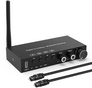 USB 192KHz DAC Digital to Analog Converter with Headphone Amplifier Built-in Bluetooth V5.0 Receiver Music Player Volume Adjustable Digital SPDIF TOSLINK to Stereo L/R & 3.5mm Jack