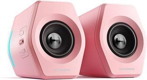 G2000 32W PC Computer Speakers for Gaming Desktop PC Laptop Mac Computer Woofer Speakers Bluetooth USB 3.5mm AUX Inputs RGB Lights Multimedia Speakers Pink