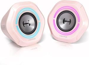 G1000 Computer Speakers: Real 10w Computer Speakers for Desktop - Loud Gaming Speakers for PC with Controllable RGB - Bluetooth 5.3 PC Speakers USB/3.5mm AUX Inputs for Room and Garage (Pink)