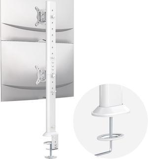 Dual Monitor Articulating Desk Mount Arm Stand - Vertical Stack Screen Supports Two 13 to 34 Inch Computer Monitors with C Clamp - White
