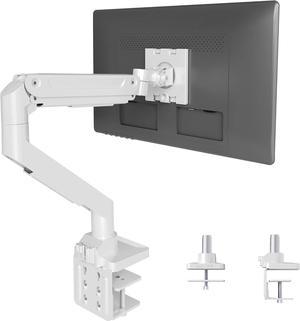 Single Monitor Mount for Max 49 inch Screens Stand up to Max 44 lbs, Ergonomic Gas Spring Heavy-Duty Adjustable Monitor Arm, with Clamp and Grommet Base, VESA Mounting Holes 75&100mm, White