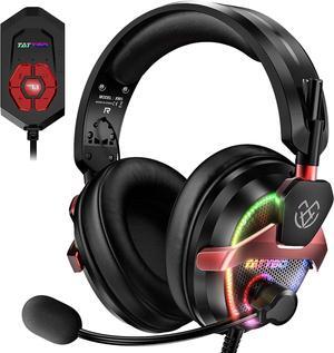 PC Gaming Headset with Mic for PS5 PS4 Xbox, USB Headset with 7.1 Surround Sound, Wired 3.5mm Headphones, RGB