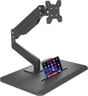 Single Monitor Mount Gas Spring Arm Mount with Base,Free Standing Pneumatic Height Adjustable Monitor Desk Stand for 17 to 32 inch,Holds up to 22 lbs,Black