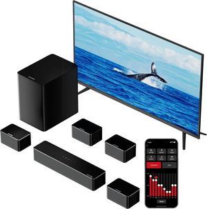 7.1 Sound Bars for TV, Virtual Surround Sound System, 410W Peak Power, App Control, Smart TV Soundbar with Wireless Subwoofer, 4 Wired Surround Speakers, Home Theater Sound System, 2025