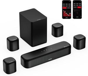 7.1ch Sound Bar with Dolby Atmos, Surround Sound System for TV with 4 Surround Speakers, Sound Bar for Smart TV with App Control, Soundbar with Subwoofer for Home Theater, HDMI eARC, Aura A60