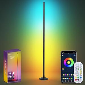 RGB LED Floor Lamp, 57" Corner Lamp with 80+ Scene & Timer, Smart Modern Ambient Lighting with Music Sync & 16 Million Colors, Remote & App Floor Lamps for Living Room, Gaming Room, Bedrooms