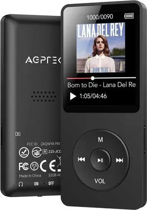 A02 MP3 Player with Bluetooth 5.3, 1.8 inch Screen Portable Music Player with Speaker, FM Radio, Voice Recorder, Supports Expanded Up to 128GB(Black, 32GB)