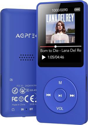 A02 MP3 Player with Bluetooth 5.3, 1.8 inch Screen Portable Music Player with Speaker, FM Radio, Voice Recorder, Supports Expanded Up to 128GB(Blue, 32GB)