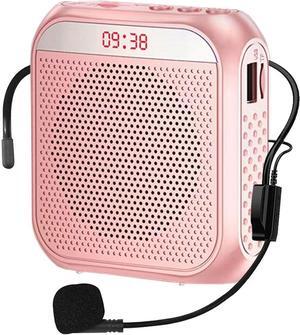 Portable Voice Amplifier for Teachers, 2200mAh Rechargeable Personal Amplifier Mic PA System Headset Microphone with Speaker for Teachers, Training, Meeting, Tour Guide, Yoga, Classroom,Rose Gold