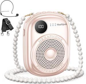 Portable Voice Amplifier Wired Microphone and Speaker,PA System Voice Amplifier with Mic Headset for Teachers,Speech,Tour Guides,Coaches,Yoga, Fitness Instructors Bluetooth 5.0 TF Card-Pink