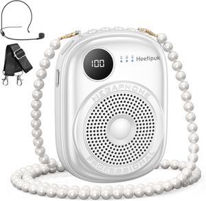 Portable Voice Amplifier Wired Microphone and Speaker,PA System Voice Amplifier with Mic Headset for Teachers,Speech,Tour Guides,Coaches,Yoga, Fitness Instructors Bluetooth 5.0 TF Card-White