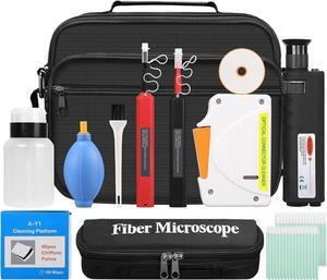 13 Piece kit Fiber Optic Cleaning Tool kit with 400x Optical Fiber Microscope Cleaner SC LC MPO Cleaning Pen 2.5mm 1.25mm MTP Interface Cleaning Box with Replace core Fiber Optic Cleaner kit