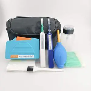 Fiber Optic Cleaning Kit FTTH Optical Fiber Cleaner Tools with Fiber Cleaning Cassette for FC SC ST LC MU Connectors, 1.25mm/2.5mm Fiber Cleaner Pens, Cleaning Swabs Wipes