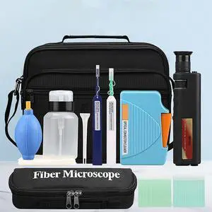 Optic Fiber Cleaning Inspection Kits Including 400 Times Fiber Connector Microscope for 1.25/2.5mm FC/SC/ST/LC Connector & 1.25mm/2.5mm Cleaner Pens & Cleaning Cassette