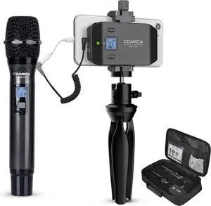 Wireless Microphone System, 6 Channels Handheld Interview Microphone with Flexible Combination Grip for Smartphone, Camera, Perfect for YouTube, Interview, Video Conference, Podcast