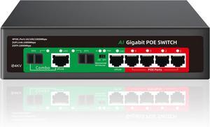 8 Port Gigabit Ethernet Unmanaged PoE Switch, 4 Gigabit PoE+ @65W Built-in Power, 2 Uplink Gigabit Port + 2 SFP Slot, VLAN Mode, 802.3af/at, Desktop/Wall-Mount, Plug & Play