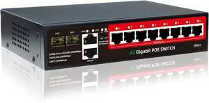 8-Port Gigabit PoE Switch | 2×Gigabit Uplinks + 2×1.25G SFP, AI VLAN Mode, 802.3af/at@120W, Unmanaged Metal Plug & Play (Desktop/Wall Mount)