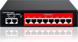 10-Port Gigabit Managed PoE Switch, 8 PoE+ Ports@120W, 2 Uplink Ports, VLAN, PoE Scheduler, Fanless, Plug and Play, Sturdy Metal, Desktop and Wall-Mount