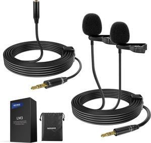 2m Wired Dual Lavalier Microphones with 4m Extension Cable, Mini Clip On Omnidirectional Condenser Lapel Lav Mic 3.5mm TRS for DSLR Mirrorless Camera Camcorder Interview Vlog, LM3