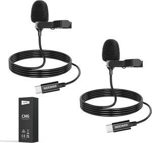 Mini USB C Lavalier Microphone 2 Pack Compatible with iPhone 16 15 Pro Max Android Phone Tablet PC, Clip On Omnidirectional Condenser Lapel Mic with 2m/6.6ft Cable
