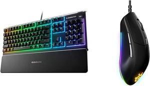 SteelSeries Apex 3 RGB Gaming Keyboard  10-Zone RGB Illumination  IP32 Water Resistant  Premium M with Rival 3 Gaming Mouse