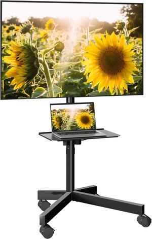 Mobile TV Cart for 23-60 Inch LED LCD Flat Curved Screens TVs, Rolling TV Stand with Locking Wheels Holds Up to 88lbs, Height Adjustable Portable Floor Stand with Media Shelf Tray, Max VESA 400x400mm