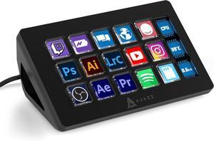 Streaming Studio Controller Keypad Type-c Wired with 15 Macro LCD Key&1 Side Screen Display Detachable Stand for Multi Action Triggered in Win MAC Twitter TikTok YouTube OBS App - Black